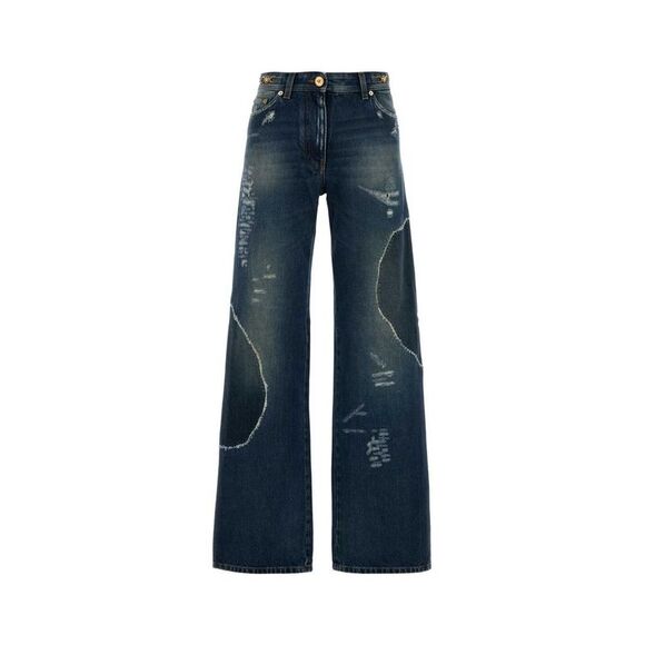 VERSACE Embellished Patchwork Wide Leg Jeans Women BLUE Pants